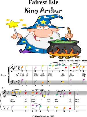 cover image of Fairest Isle King Arthur Easy Piano Sheet Music with Colored Notes
